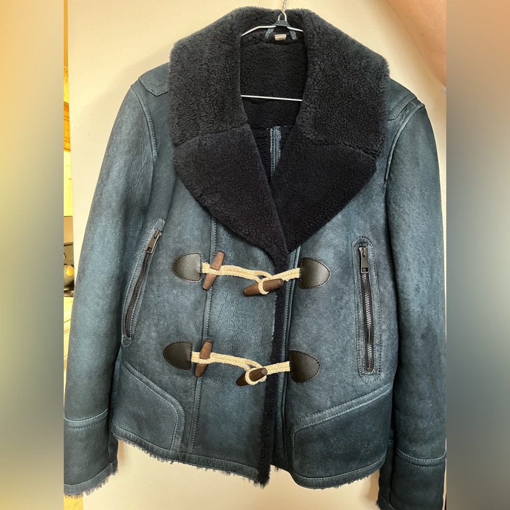 Burberry shearling jacket navy toggle size 14